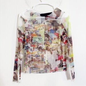 Vladimir karaleev beach print mesh long sleeve shirt